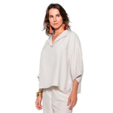 Imagem de Blusa Feminina Biamar Gola V Lapela Oversized Bege-Feminino