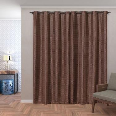 Imagem de Cortina Blackout Pvc Com Tecido Voil Xadrez 2,80 M X 2,30 M - Marrom