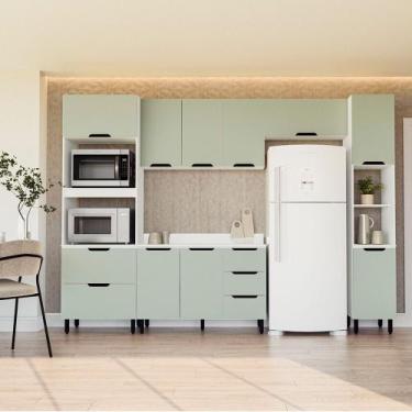 Imagem de Cozinha Modulada 5 Peças com Tampo Maeena Politorno, Branco Verde