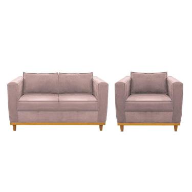 Imagem de Kit Sofá 2 Lugares e Poltrona Europa Linho Rosê