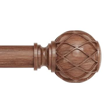 Imagem de Varões de cortina de madeira, varão decorativo ajustável de 2,5 cm para janelas 172 a 144 polegadas (6 a 12 pés), poste de cortina rústico resistente com acabamentos de textura rede, madeira marrom
