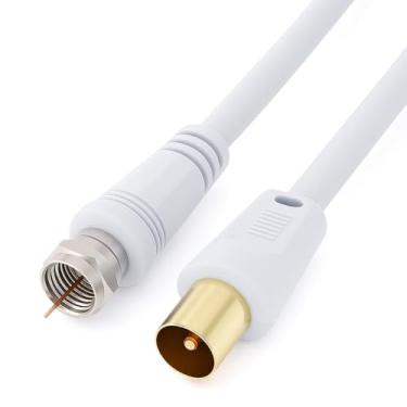Imagem de Conector F antena coaxial macho para cabo RF M-macho para satélite Sat Freesat Xfinity, AT&T, WOW!, TV HDTV DVB DVD Rádio/Coaxial Ariel Freeview Lead Television Antena Cabo Banda Larga – 0,5 m Branco