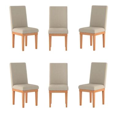 Imagem de Kit 06 Cadeiras Estofada Base Tecido Suede Sala De Jantar Bege