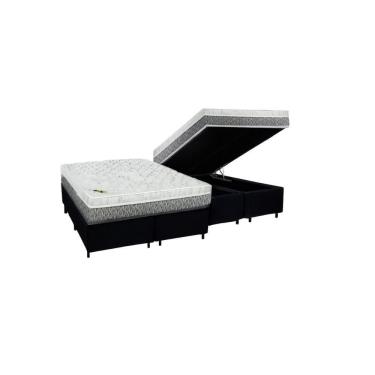 Imagem de Cama Box Baú Queen Suede + Colchão Aspen Espuma D33 Luckspuma Super Firme 158x198x62 Preto