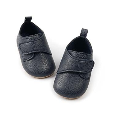 Imagem de Mocassins para bebês meninos meninas clássico casamento Brogue Oxford sapatos sociais primeiros passos caminhada sapato de berço preguiçoso, A05/azul, 12-18 Months Toddler