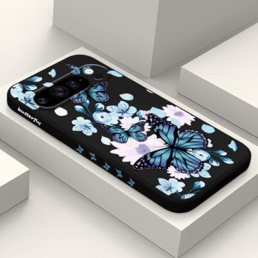 Imagem de LEECG Capa para Google Pixel 10 Pro XL, design de flor de silicone líquido fino para Pixel 10 Pro XL 6,8 polegadas, aurora borboleta preta