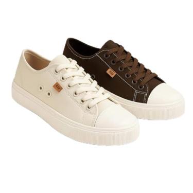 Imagem de Tênis Feminino Casual Confortável 2 Pares Leves e Fashion Kit Sneakers (BEGE-MARROM, BR, Adulto, Numérico, 36)