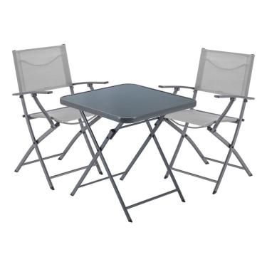 Imagem de Conjunto De Jardim Aco Cinza Claro 3 Pecas Mesa E 2 Cadeiras