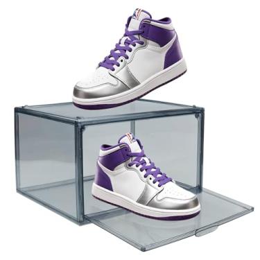 Imagem de 3BBYJL Caixa de acrílico para exibição de sapatos tamanho 13 para sapatos masculinos/femininos de plástico transparente empilhável organizador de sapatos com porta magnética, cinza, 1 pacote