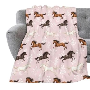 Imagem de Cobertor de cavalo para meninas, meninos, ultramacio, cavalos, flores, flanela, cobertor leve e aconchegante, presente para mulheres, homens, sofá, cama, 127 x 101 cm