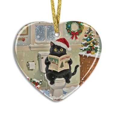 Imagem de FLVGE Enfeites de Natal engraçados de gato preto, presentes para mães e pais, senhoras, engraçados, gatinho preto no banheiro, enfeite de lembrança, ornamentos engraçados de decoração de Natal para
