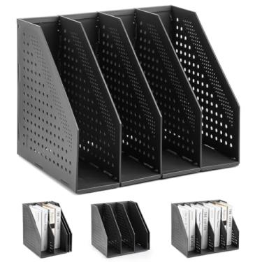 Imagem de Chewtoyo Pasta de arquivo, organizador de mesa de revistas, 4 compartimentos, arquivo de armazenamento resistente espesso, caixa de plástico para documentos para escritório, casa, montagem não
