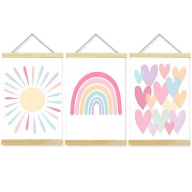 Imagem de CanvaCrafted Quadro rosa para pendurar em tela para berçário, arte de parede, pôster de faixa de arco-íris para quarto de crianças, bebês, meninas, crianças, pastel, decoração para pendurar sol