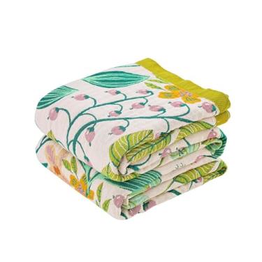 Imagem de KMBFWU Cobertor Boho 127 cm x 152 cm macio aconchegante musselina colcha cobertor para decoração de cama, 100% algodão estampa floral sofá cadeira capa reversível vintage casa de campo tapeçaria