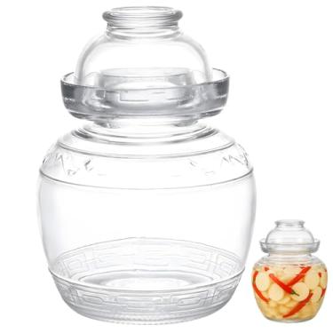 Imagem de Frasco hermético de fermentação de vidro com tampa selada à água, perfeito para decapagem de Kimchi, chucrute, kombucha, fabricação de vinho, sem refluxo, recipiente de alimentos de 8 x 14 cm