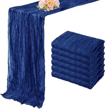 Imagem de Caminho de mesa de gaze azul royal de 20 x 30 cm de comprimento com 6 unidades de pano de queijo rústico para decoração de mesa de chá de bebê de casamento em tecido boho transparente decoração de