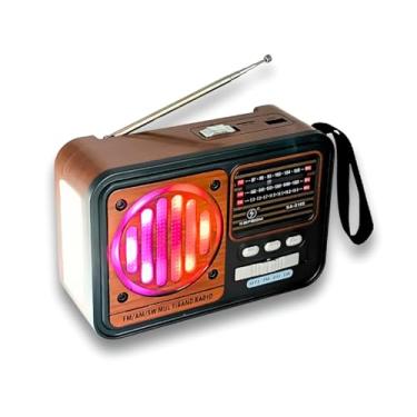 Imagem de Rádio Multibanda Portátil AM/FM/SW, LED RGB, Bluetooth, Bateria Recarregável, 17,5x11,5x6,8cm, Alto-Falante 3 Polegadas, Entrada USB/TF