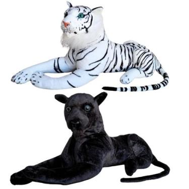 Imagem de Kit Tigre Branco e Pantera Pelúcia Realista Grande Safari - Sunn Toys