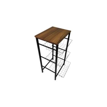 Imagem de Organizador de Cozinha com Rodízios, Aço Carbono, Preto Fosco, 4 Cestos e 4 Prateleiras, 80x32x125cm, Suporte para Micro-ondas e Fruteira