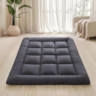 Imagem de Colchão de chão japonês dobrável e portátil, colchão de futon dobrável 7,6 cm, tapete de tatame cinza para adultos e crianças, espuma viscoelástica desfiada preenchida com alças, almofada de dormir