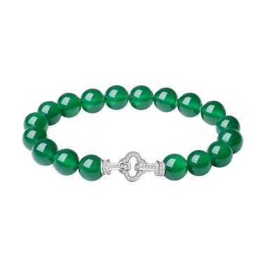 Imagem de Pulseira de pérolas de ágata verde natural de 8 mm para mulheres com prata