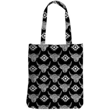 Imagem de XLRSDF Sacola vintage de caveira de decoração ocidental para mulheres, presentes de faroeste, para mulheres, filha, empregada, filha, vaqueira, praia, sacola reutilizável para compras, Natal