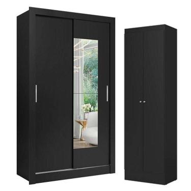 Imagem de Guarda Roupa Solteiro City Glass 2 Portas Preto Acetinado E Multiuso Space Preto - Thb