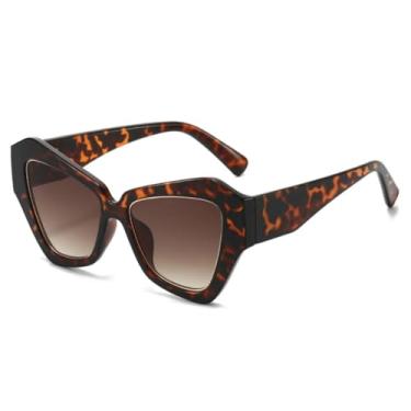 Imagem de Óculos de Sol Retrô Poligonal Olho de Gato em Gelatina Colorida Feminino UV400 Moda Tendência Degradê Masculino (Degradê Leopardo Chá)