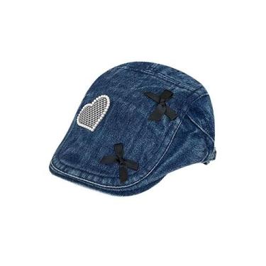 Imagem de Boné jeans feminino com bordado de coração e laço - yiweisai