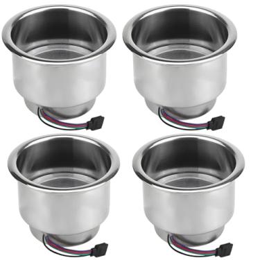 Imagem de 4 peças de luzes de suporte de copo RGB com controle remoto, porta-copos de aço inoxidável, instalação rápida e fácil, ideal para caminhões, trailers e barcos