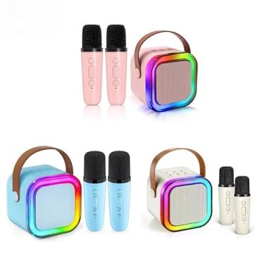 Imagem de Kit Karaokê Infantil com 2 Microfones - Caixa de Som Bluetooth à Prova D'água para Crianças 3-12 Anos(KIT3- Bege+Rosa+Azul-Com 2 Mic)
