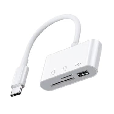 Imagem de Adaptador USB Tipo C 3 em 1 para Leitor de Cartão SD TF Micro SD e Porta USB 3.0 – Compatível com Windows, Android, Ios, Celular, Transferência Rápida e Multidispositivo