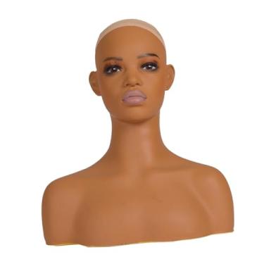 Imagem de oshhni Cabeça de manequim feminina com suporte para peruca no ombro, adereço de exibição profissional e realista, busto de manequim com maquiagem para colar.