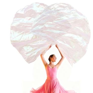 Imagem de 2 peças de bandeiras de adoração de dança de louvor, bandeira de asa de anjo, bandeiras de igreja de dança de 139,7 cm, com mastro extensível, bandeira branca colorida para dança do ventre para