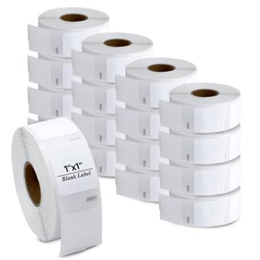 Imagem de 101SignCity Etiquetas autoadesivas brancas multiuso de 2,5 cm x 2,5 cm, compatíveis com DYMO 30332 (16 rolos × 750 etiquetas = 12.000 no total), branco brilhante, sem BPA, design sem atolamento