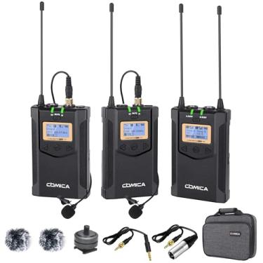 Imagem de Microfone Lavalier Sem Fio Comica CVM-WM100 PLUS UHF, Sistema Dual de 48 Canais, Inclui Bolsa, para Câmeras DSLR, Camcorder XLR, Smartphone, Mic Lapela para Entrevistas e Gravações no YouTube