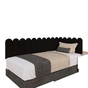 Imagem de Cabeceira Estofada Premium em Suede Formato L 45x20 cm | Modular para Cama Box Casal, Queen e King | MDF + Espuma(PRETO,VIÚVA - 16 MÓDULOS)