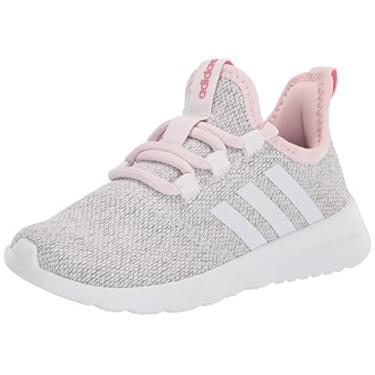 Imagem de adidas Tênis de corrida unissex infantil com espuma nuvem puro, Branco/Branco/Rosa transparente, 4 Big Kid