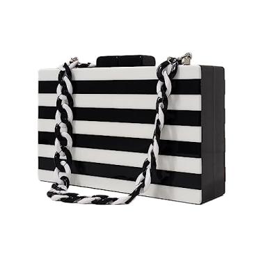Imagem de HUANG ZHUANG Bolsa Clutch Feminina De Acrílico Preta E Branca, Noite Com Corrente, Transversal (Estampa Zebra)