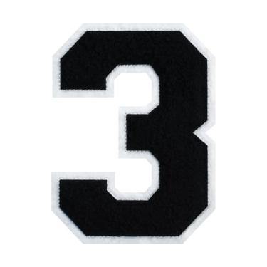 Imagem de Patch de chenille preto número 3 de 15 cm com borda branca para passar a ferro ou costurar para uniformes escolares, jaquetas faça você mesmo, projetos clássicos e duráveis (3)