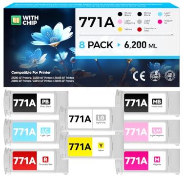 Imagem de Conjunto de cartuchos de tinta 771 771A, pacote com 8, substituição de alto rendimento de 775 ml para tinta HP 771 771A B6Y15A B6Y16A B6Y17A B6Y18A B6Y19A B6Y20A B6Y21A B6Y22A compatível com HP