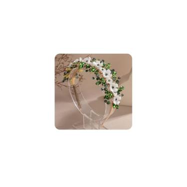 Imagem de Rumtock Contas de cristal de flor branca, coroa de casamento, tiara de noiva feita à mão com pétalas de strass para ocasiões especiais, joias para banquetes, One Size, Aolly, Sem Pedra Preciosa