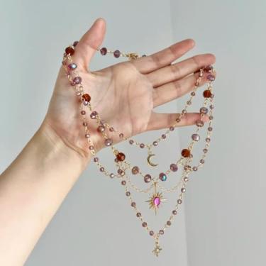 Imagem de Colares femininos Boho em camadas, corrente com contas douradas, pingente de sol, lua e sol, presente de joia, Medium, Latão, Sem Pedra Preciosa