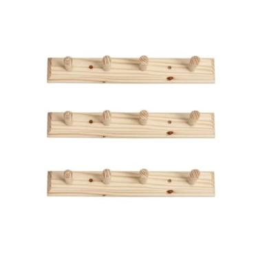 Imagem de CABIDEIRO CABIDE DE PAREDE EM MADEIRA GANCHO 4 PINOS – SUPORTE RÚSTICO PARA CASACOS E TOALHAS - Suporte para Casacos, Toalhas e Roupas - Organizador para Quarto, Banheiro e Entrada(Kit 3 Unidades)