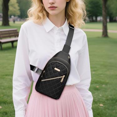 Imagem de Mochila tiracolo para homens e mulheres, mochila de peito com alça ajustável e bolso com zíper para viagem, caminhada, academia, Preto, Small