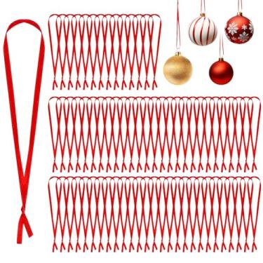 Imagem de Cabides de fita de enfeite de Natal, 100 peças de ganchos de enfeite de Natal, cordão para árvore de Natal, cordão vermelho fino amarrado à mão, enfeites de fita para decoração de festa de Natal