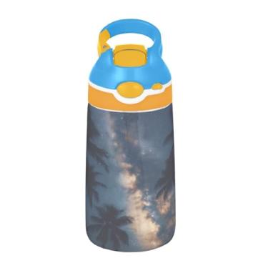 Imagem de ATTX Garrafa de água Coconut Trees Starry Sky de 473 ml – Garrafa de água reutilizável Tritan Sports & Travel com canudo e tampa de bico pop-up #24