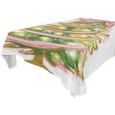 Imagem de Blueangle Toalha de mesa com laço rosa para árvore de Natal – Toalha de mesa quadrada de poliéster impermeável e resistente a manchas para ambientes internos e externos, 137 x 137 cm (144)