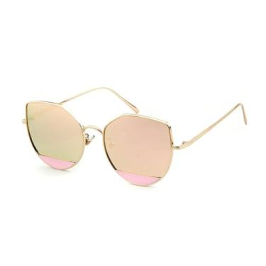 Imagem de HCHES Óculos de Sol Retrô Masculino Feminino Armação de Metal Clássico Espelhado Lentes Azuis Prateadas Tons Poligonais (4)