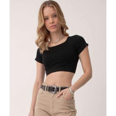 Imagem de Blusa Cropped Feminina Sem Costura Canelada Marisa-21028, Preto, M
